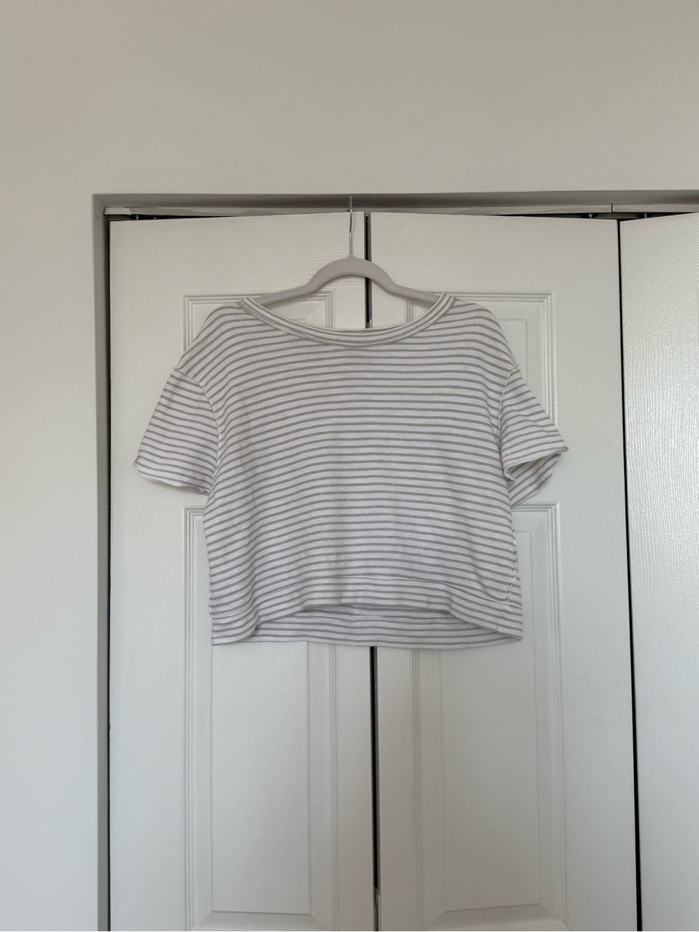 Free People Striped Short-Sleeve Crop Top - White & Light Gray